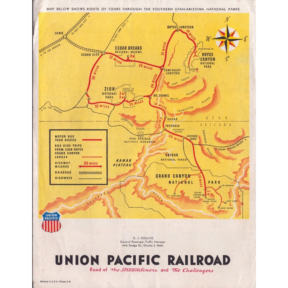 Vintage 1946 Union Pacific Railroad National Parks Map Brochure Utah Arizona
